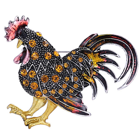 Rhinestone Rooster Brooch Pin ZODI-PW0001-123B-1