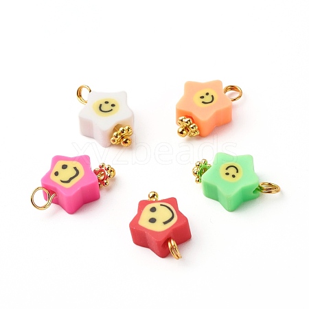 Star Pattern Handmade Polymer Clay Beads Pendants PALLOY-JF00928-1