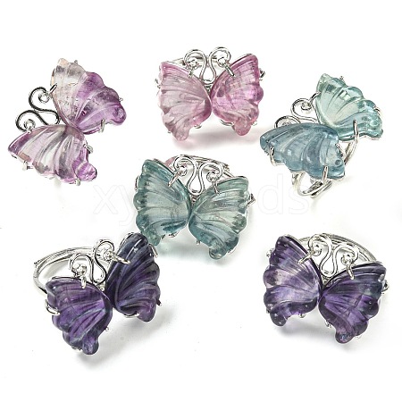 Butterfly Natural Fluorite Adjustable Rings G-P547-06P-1