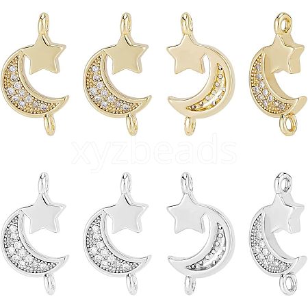 HOBBIESAY 12Pcs 2 Colors Brass Micro Pave Clear Cubic Zirconia Connector Charms FIND-HY0001-21-1