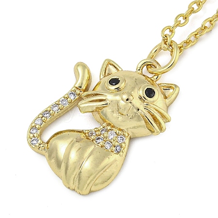 Brass Micro Pave Clear Cubic Zirconia Cat Pendant Necklaces for Women NJEW-Z042-01G-02-1