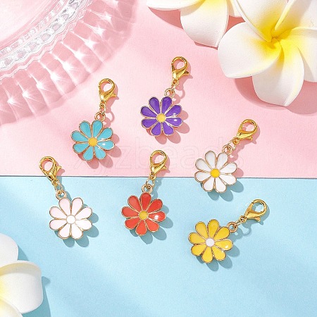 6Pcs 6 Colors Alloy Enamel Flower Pendant Decorations HJEW-JM02903-1