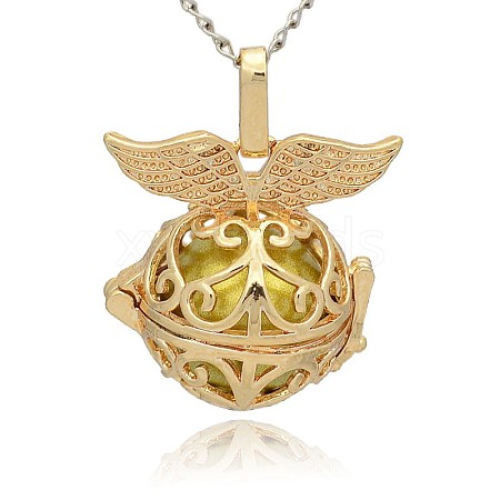 Golden Tone Brass Hollow Round Cage Pendants KK-J237-01G-1