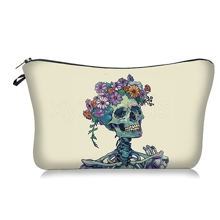 Flower Skull Polyester Cosmetic Bags Zipper Clutch Bags PW-WG3CC74-04-1