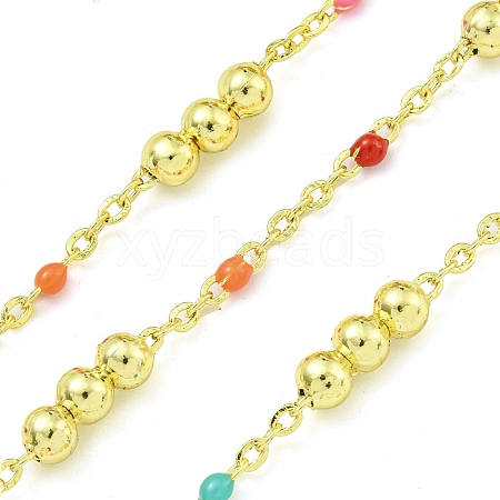 Brass Enamel Round Beaded Link Chain CHC-G022-07G-16-1