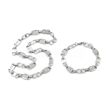 Anti-Tarnish 201 Stainless Steel Oval Link Chain Necklace & Bracelets Set SJEW-G083-02P-1