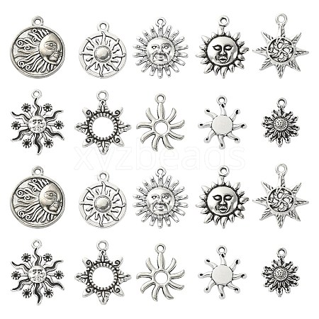 100Pcs 10 Styles Tibetan Style Alloy Pendants TIBEP-CJ0002-28-1