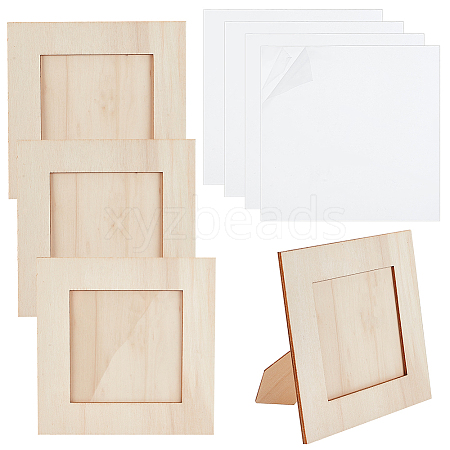 Olycraft 4Pcs Unfinished Natural Wood Photo Frames WOOD-OC0002-55B-1