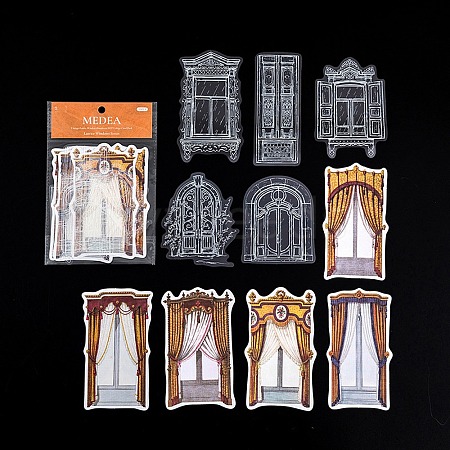 10Pcs Retro Curtain Theme PET & Paper Decorative Stickers PW-WG52414-03-1