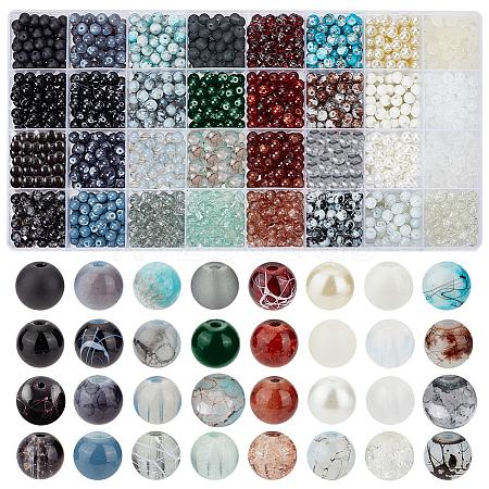   1920Pcs 32 Styles Baking Painted & Spray Painted Crackle & Transparent & Imitation Pearl Glass Beads GLAA-PH0002-93-1