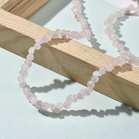 Natural Rose Quartz Chip Beaded Necklaces for Men Women NJEW-G159-01T-1