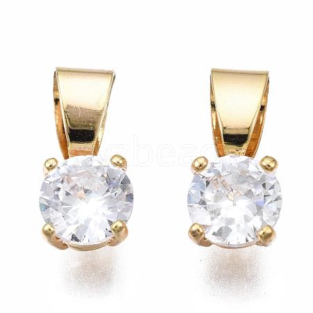 Brass Cubic Zirconia Charms KK-P075-25G-1