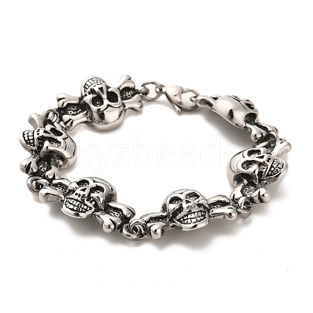 304 Stainless Steel Skull Link Chain Bracelets BJEW-E094-16AS-1