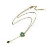 Ion Plating(IP) 304 Stainless Steel Green Cubic Zirconia Cable Chain Teardrop Tassel Necklaces NJEW-D080-09C-2