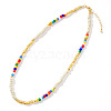 Rainbow Fashion Glass Pearl Bead Necklace Handmade Mixed Color Rice Beads Women. AP1296-3-1