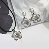 Flower Alloy with Imitation Leather Cord Pendant Necklace & Hoop Earring Sets FS-WGDD3CA-01-2