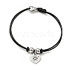 304 Stainless Steel Heart with Paw Print Charm Bracelet with Waxed Cord for Women BJEW-A125-23-1