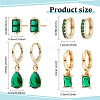 ANATTASOUL 4 Pairs 4 Style Green Cubic Zirconia Teardrop Dangle Leverback Earrings & Rectangle Stud Earring & Hoop Earrings EJEW-AN0001-91-2