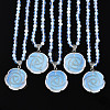 Opalite 4.5mm Round Beaded Flower Pendant Necklaces NJEW-T016-04A-2