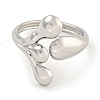 Non-Tarnish 304 Stainless Steel Leaf Open Cuff Ring for Women RJEW-A043-13P-2