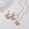 Hollow Rose Metal Cubic Zirconia Pendants Necklaces and Earrings Sets for Women FS-WG5C958-01-3