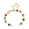 Brass Glass Colorful Heart Link Chain Bracelet Making AJEW-JB01629-1