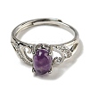 Oval Natural Amethyst Adjustable Rings RJEW-Q818-01P-03B-3