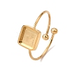 Square 304 Stainless Steel Open Cuff Bangle Makings with Bezel Tray SA-CBABF3F-04G-02-2
