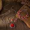 Gothic Style Heart Synthetic Turquoise Pendant Necklaces & Dangle Earring & Link Bracelets Sets FS-WG399DB-01-3