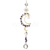 Natural Amethyst & Star Glass Beaded Suncatcher with Brass Sun Moon Charm HJEW-JM05016-02-1