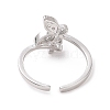 Clear Cubic Zirconia Butterfly with Flower Open Cuff Ring RJEW-I094-12P-3