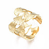 304 Stainless Steel Ginkgo Leaf Wrap Open Cuff Ring X-RJEW-T023-28G-3