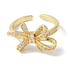 Bowknot Brass Micro Pave Clear Cubic Zirconia Open Cuff Rings for Women RJEW-C098-22G-2