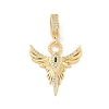 Brass Clear & Green Cubic Zirconia Wings European Dangle Charms KK-U044-11G-1