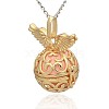 Golden Tone Brass Hollow Round Cage Pendants KK-J234-07G-2