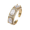 Cubic Zirconia Rectangle Open Cuff Ring RJEW-N035-125B-1