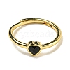 Heart Natural Black Agate Adjustable Rings RJEW-Q818-02G-05-3