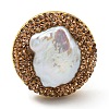 Natural Pearl Oval Open Cuff Ring with Rhinestone RJEW-D005-05G-2