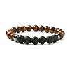 Natural Tiger Eye & Lava Rock & Synthetic Hematitie Beads Stretch Bracelet Set BJEW-JB07030-2