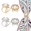   4Pcs 2 Colors Crystal Rhinestone Oval with Plastic Pearl Scarf Buckle Ring AJEW-PH0004-22-1