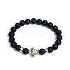 Natural Lava Rock Round Beaded Stretch Bracelet with Turtle UL4697-4-1