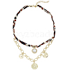 Alloy Crystal Rhinestone with Imitaiton Pearl Pendant Polyester Collar Necklaces for Women NJEW-SP0001-17A-1