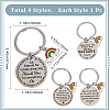 Gorgecraft 4Pcs 4 Styles  Teacher's Day Stainless Steel Flat Round with Word Pendant Keychain KEYC-GF0001-11-2