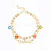 Constellation Alloy & Glass Seed Beads Double Layer Colorful Flower Anklets PW-WGA6E00-07-1