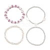 4Pcs 4 Styles Printed Porcelain Beads & Synthetic Hematite Beads & Shell Beads & ABS Plastic Pearl Stretch Bracelets Sets for Women BJEW-JB14203-02-3