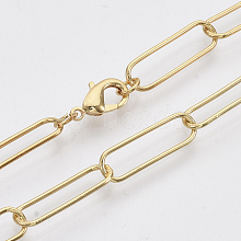 Brass Round Oval Paperclip Chain Necklace Making MAK-S072-06A-G