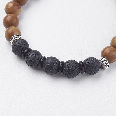 Natural Lava Rock & Coconut Stretch Bracelets BJEW-I241-03O-1