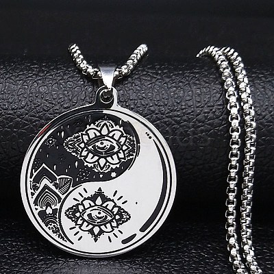 Yin-yang Lotus Eye 201 Stainless Steel Pendant Necklaces for Women NJEW-M105-07B-P-1