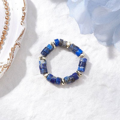 Hematite Beads & Natural Natural Lapis Lazuli Finger Rings for Women RJEW-JR00873-06-1