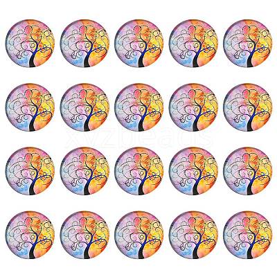Half Round/Dome Tree Pattern Glass Flatback Cabochons for DIY Projects GGLA-YW0001-14J-1